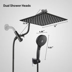 Rainfall Shower Head Combo 12-Spray 12 in. Wall Mount Dual Shower Heads and Handheld Shower Head with 1.8 GPM in Black