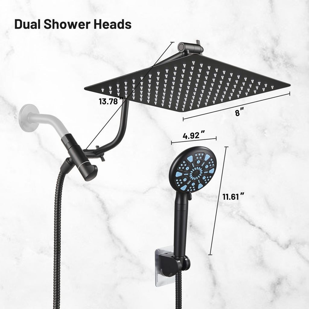 Rainfull 2-in-1 9-Spray Patterns Adjustable Wall Mount Shower Head with Filter 2.5 GPM and Handheld Shower Head in Black