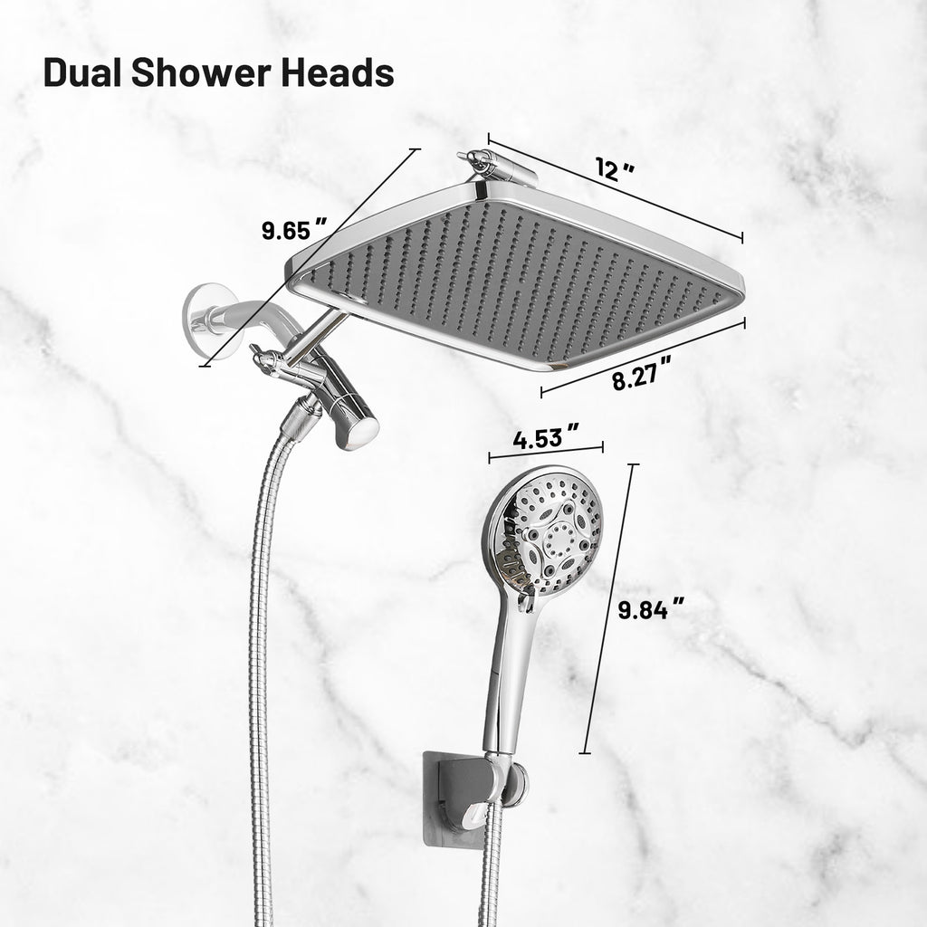 Rainfull 2-in-1 8-Spray Patterns with 1.8 GPM 12 in. Wall Mount Dual Shower Head and Handheld Shower Head in Chrome