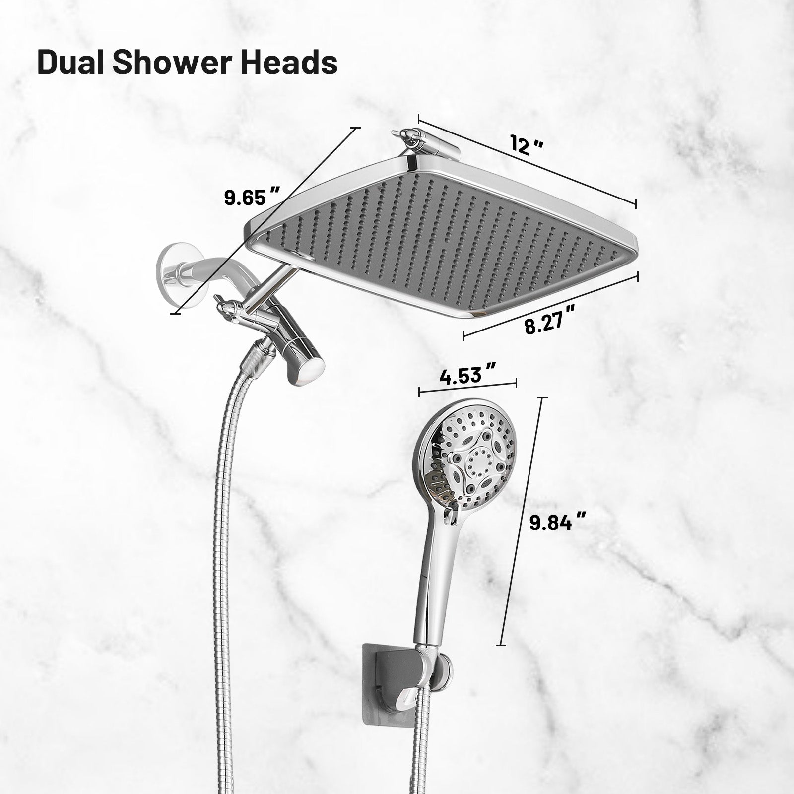 Rainfull 2-in-1 8-Spray Patterns with 1.8 GPM 12 in. Wall Mount Dual Shower Head and Handheld Shower Head in Chrome