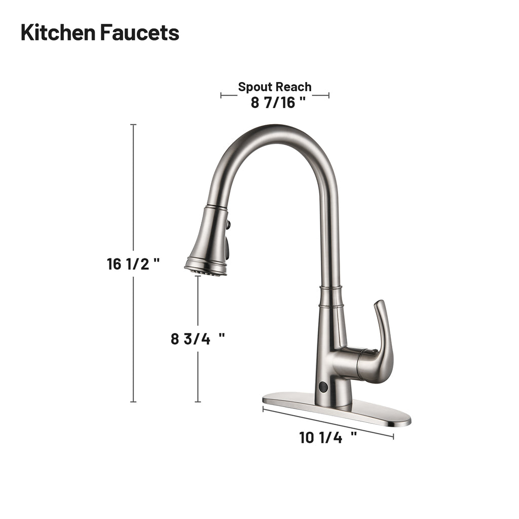 Touchless Single Handle Gooseneck Pull Down Sprayer Kitchen Faucet with Deckplate Pull Out Sink Faucet in Brushed Nickel