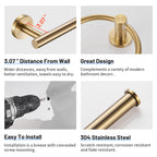 Modern 6-Pieces Stainless Steel Bath Hardware Set with Towel Ring Toilet Paper Holder Towel Hook and Towel Bar in Gold