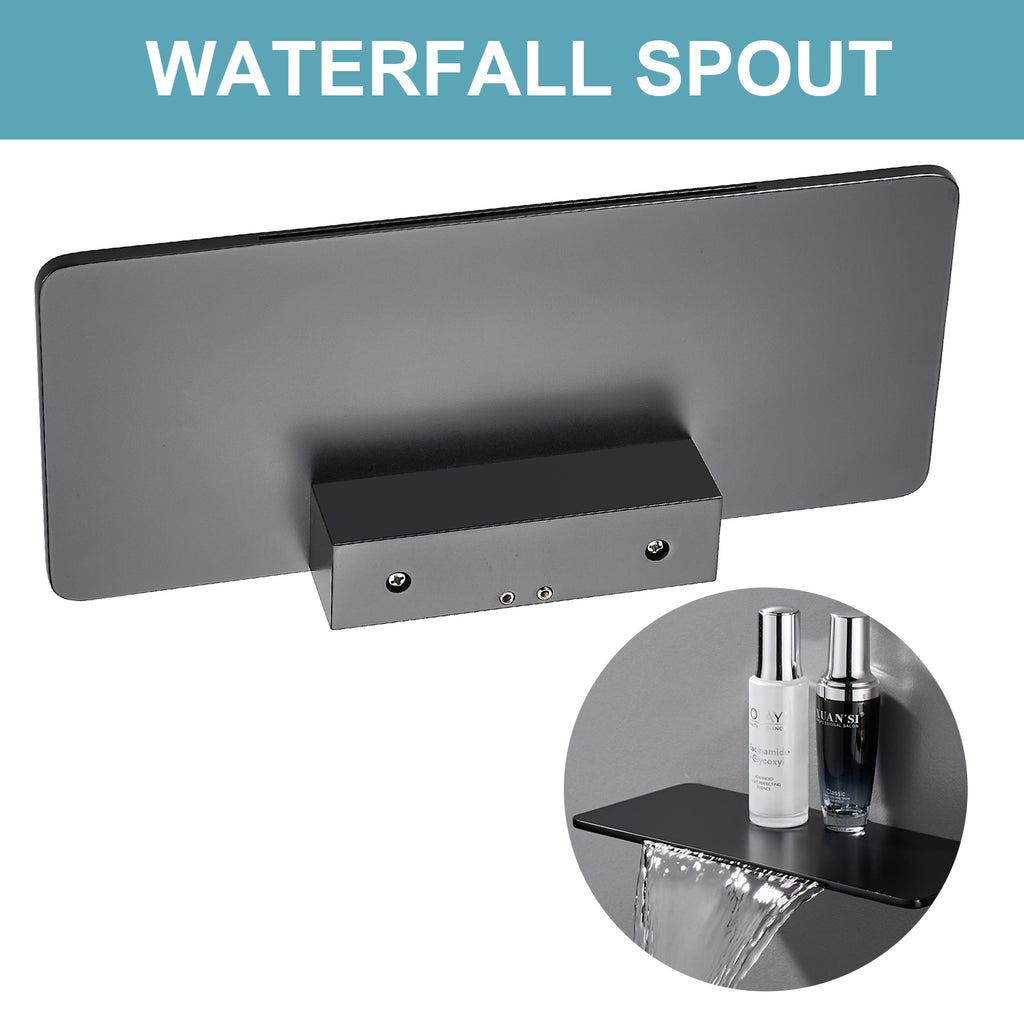 Single-Handle Rectangular Waterfall Wall Mounted Bathroom Faucet in Matte Black