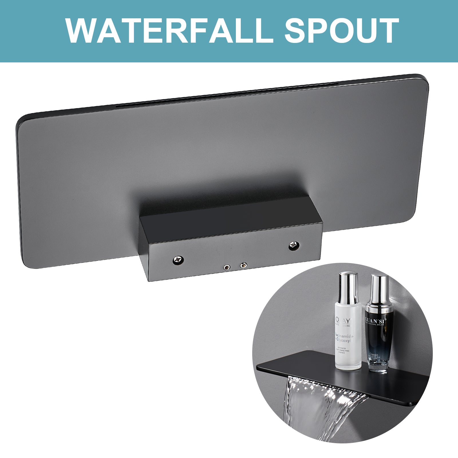 Single-Handle Rectangular Waterfall Wall Mounted Bathroom Faucet in Matte Black