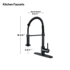 Single-Handle Pull Out Sprayer Coil Spring High-Arc Kitchen Faucet with Deckplate Sink Faucet in Matte Black
