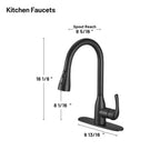 Gooseneck Single-Handle Pull Down Sprayer Kitchen Faucet with Deckplate and Sweep Spray Pull Out Sink Faucet in Black