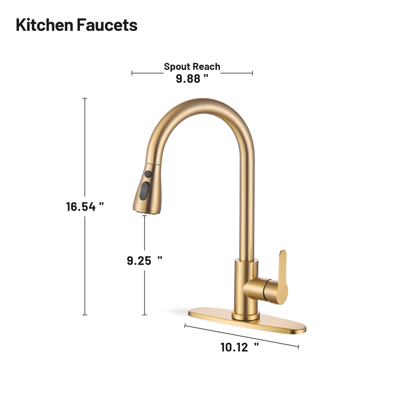 Gooseneck Single-Handle Pull Down Sprayer Kitchen Faucet with Deckplate and Sweep Spray Pull Out Sink Faucet in Gold