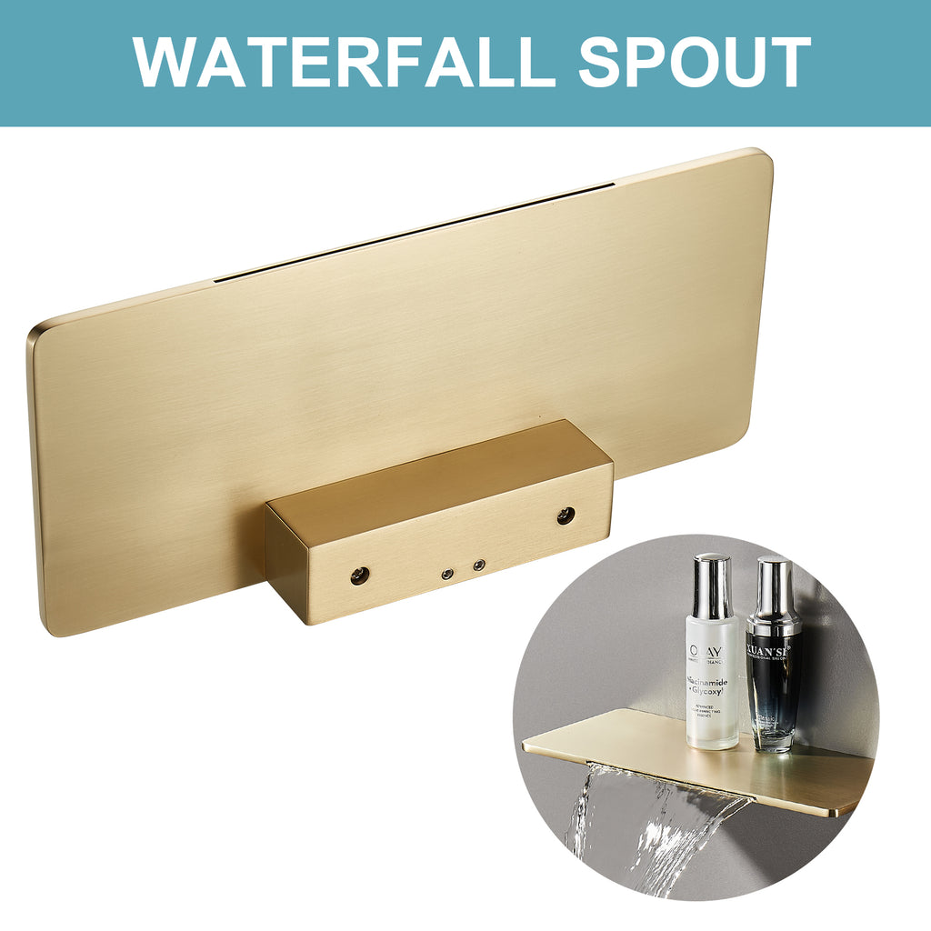 Single-Handle Rectangular Waterfall Wall Mounted Bathroom Faucet in  Gold