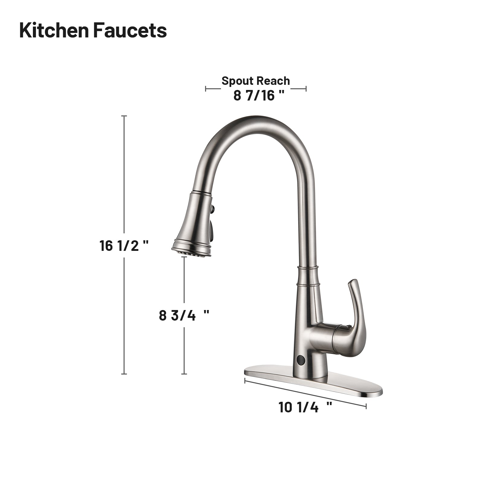 Touchless Single Handle Gooseneck Pull Down Sprayer Kitchen Faucet with Deckplate Pull Out Sink Faucet in Gold