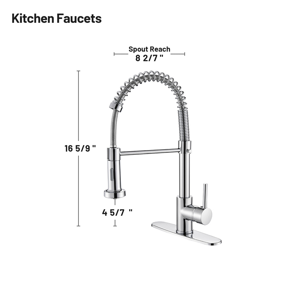 Single-Handle Pull Out Sprayer Coil Spring High-Arc Kitchen Faucet with Deckplate Sink Faucet in Chrome