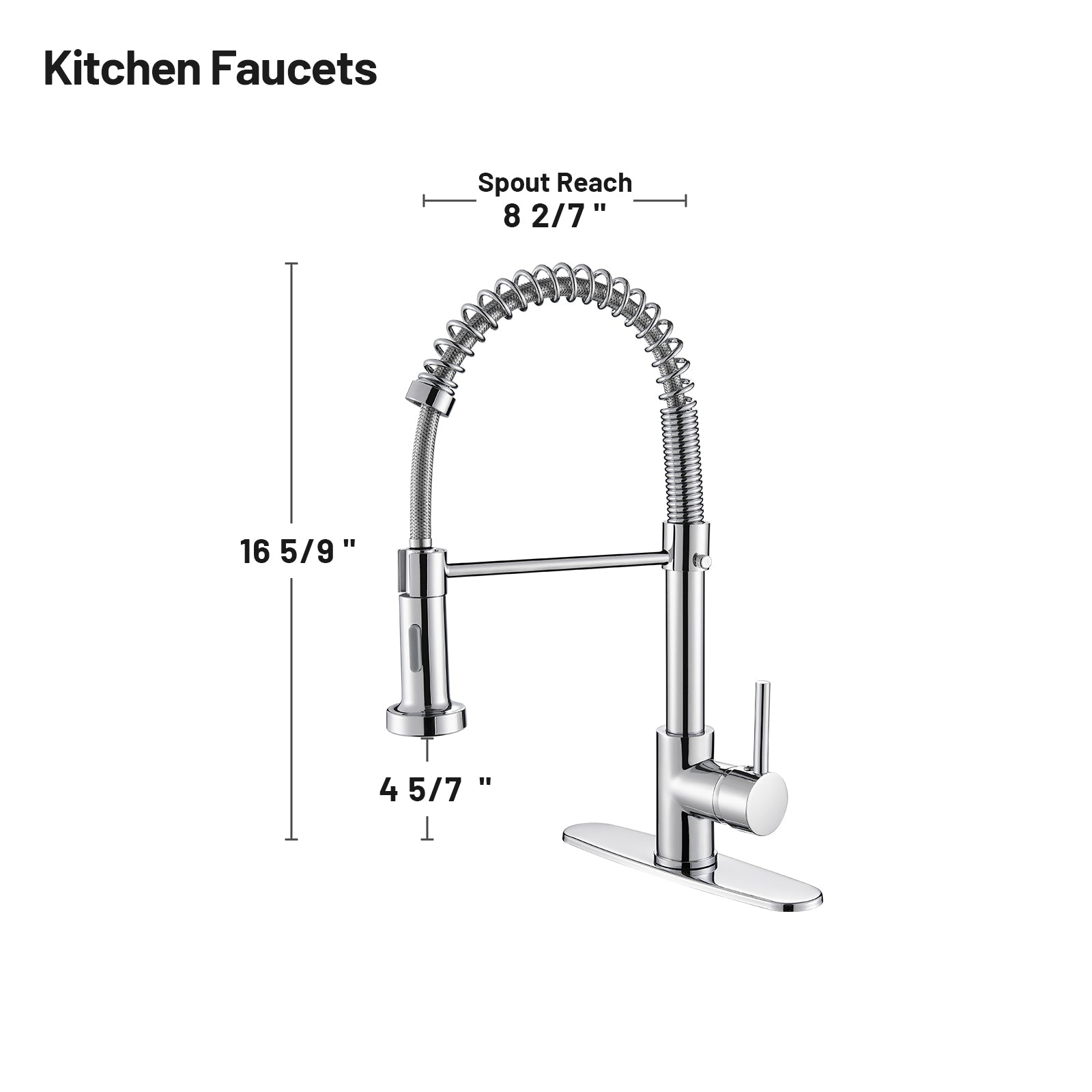Single-Handle Pull Out Sprayer Coil Spring High-Arc Kitchen Faucet with Deckplate Sink Faucet in Chrome