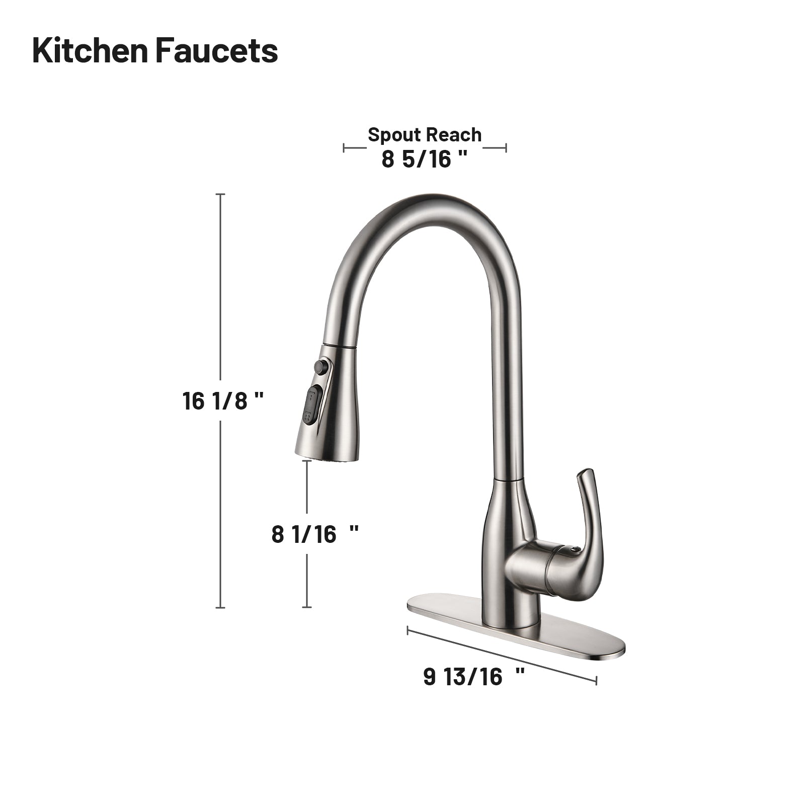 Gooseneck Single-Handle Pull Down Sprayer Kitchen Faucet with Deckplate Pull Out Sink Faucet in Brushed Nickel