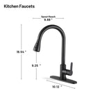 Gooseneck Single-Handle Pull Down Sprayer Kitchen Faucet with Deckplate and Sweep Spray Pull Out Sink Faucet in Black