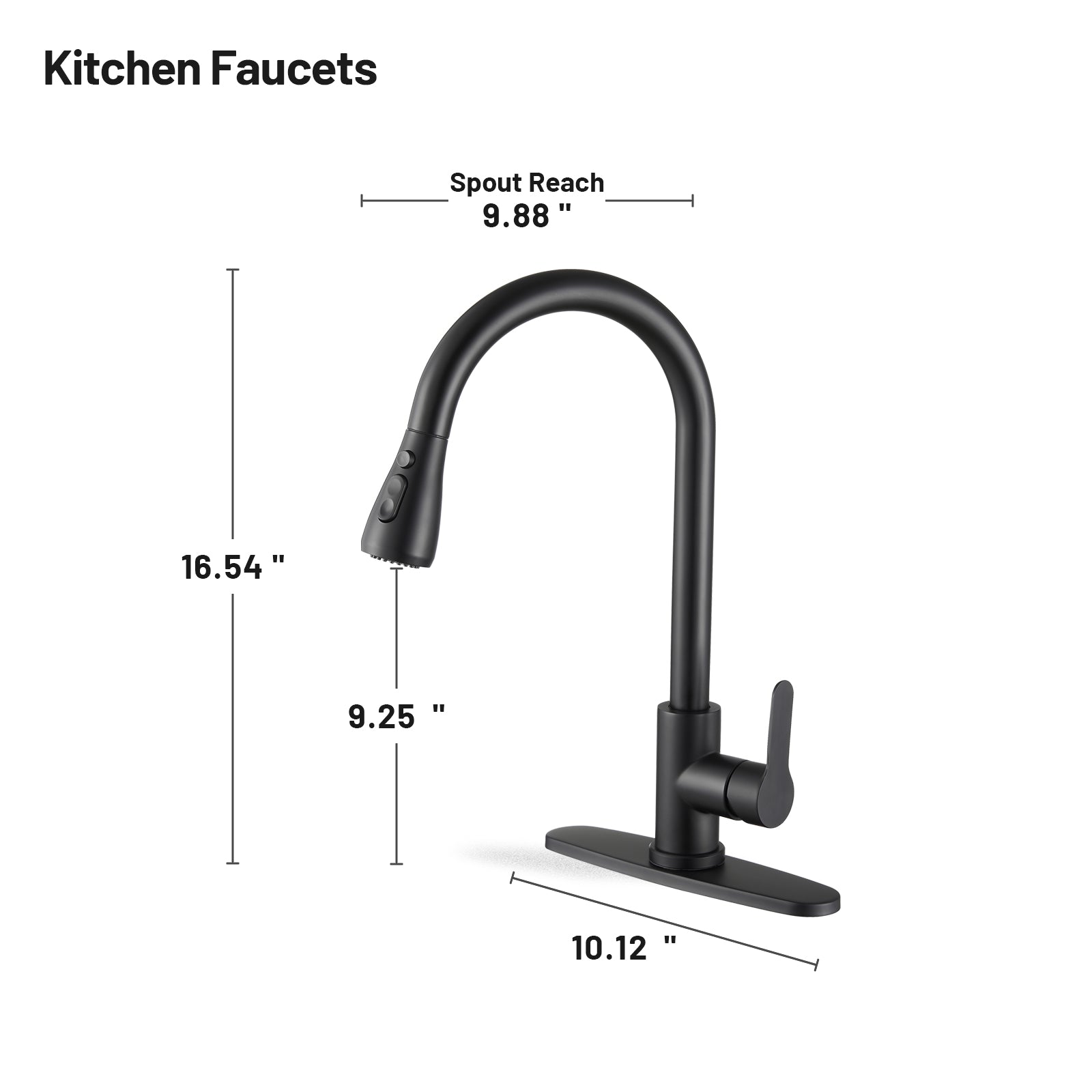 Gooseneck Single-Handle Pull Down Sprayer Kitchen Faucet with Deckplate and Sweep Spray Pull Out Sink Faucet in Black