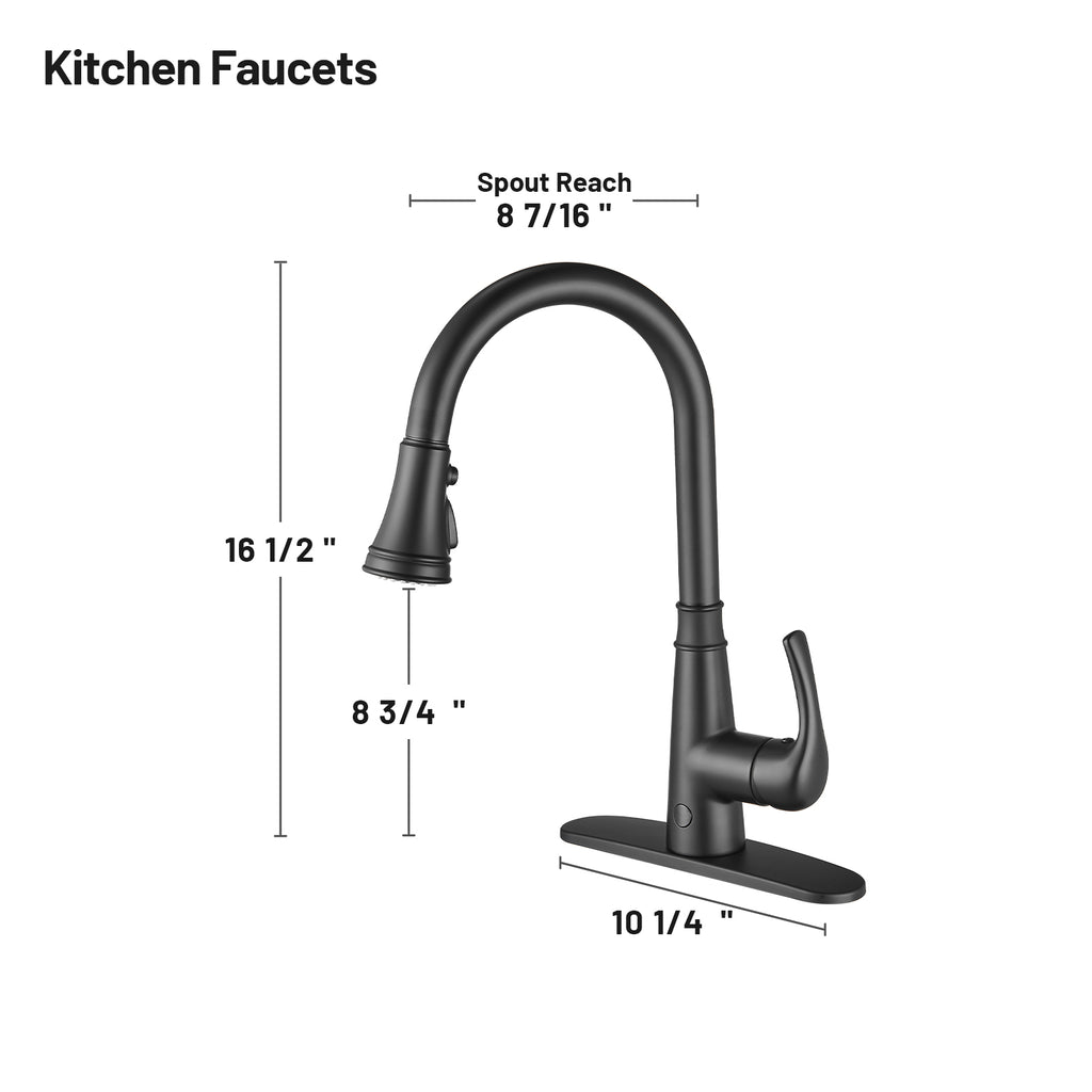Touchless Single Handle Gooseneck Pull Down Sprayer Kitchen Faucet with Deckplate Pull Out Sink Faucet in Black