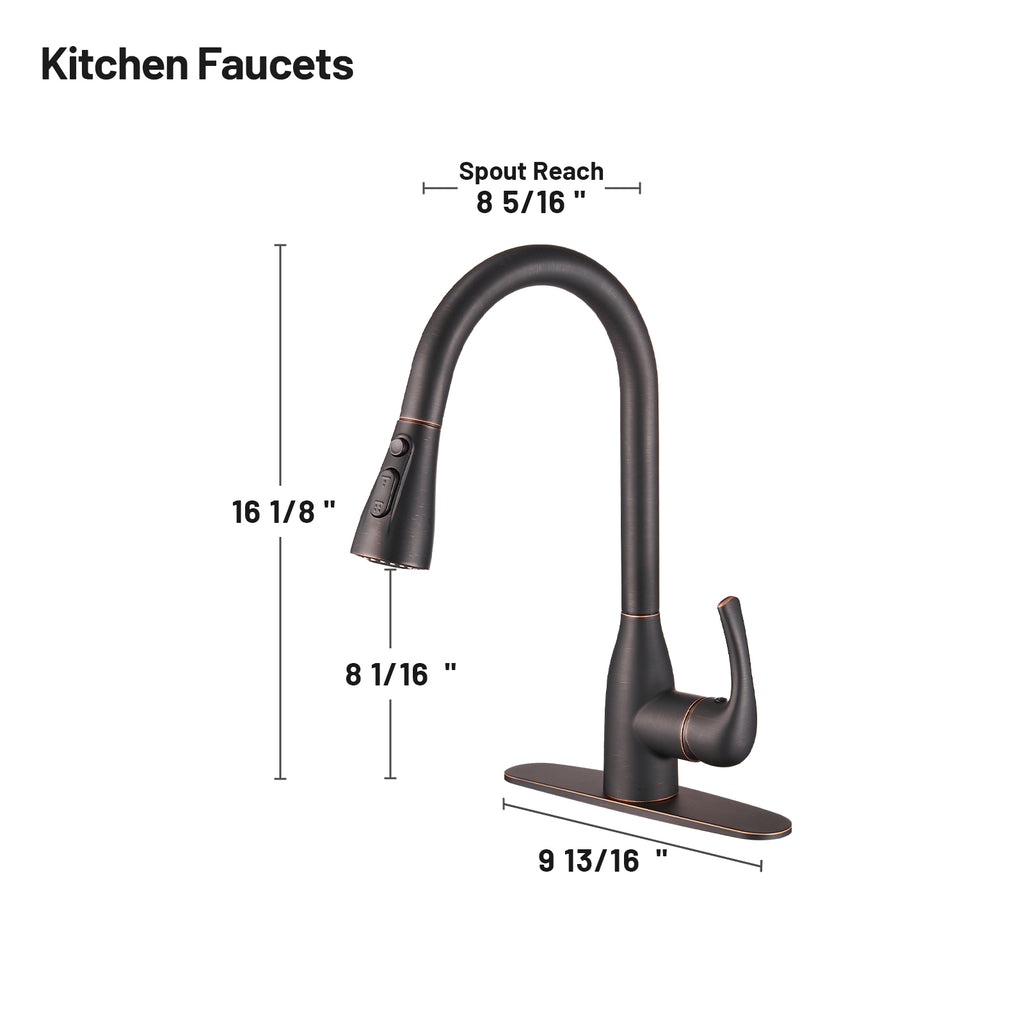 Gooseneck Single-Handle Pull Down Sprayer Kitchen Faucet with Deckplate Pull Out Sink Faucet in Oil Rubbed Bronze