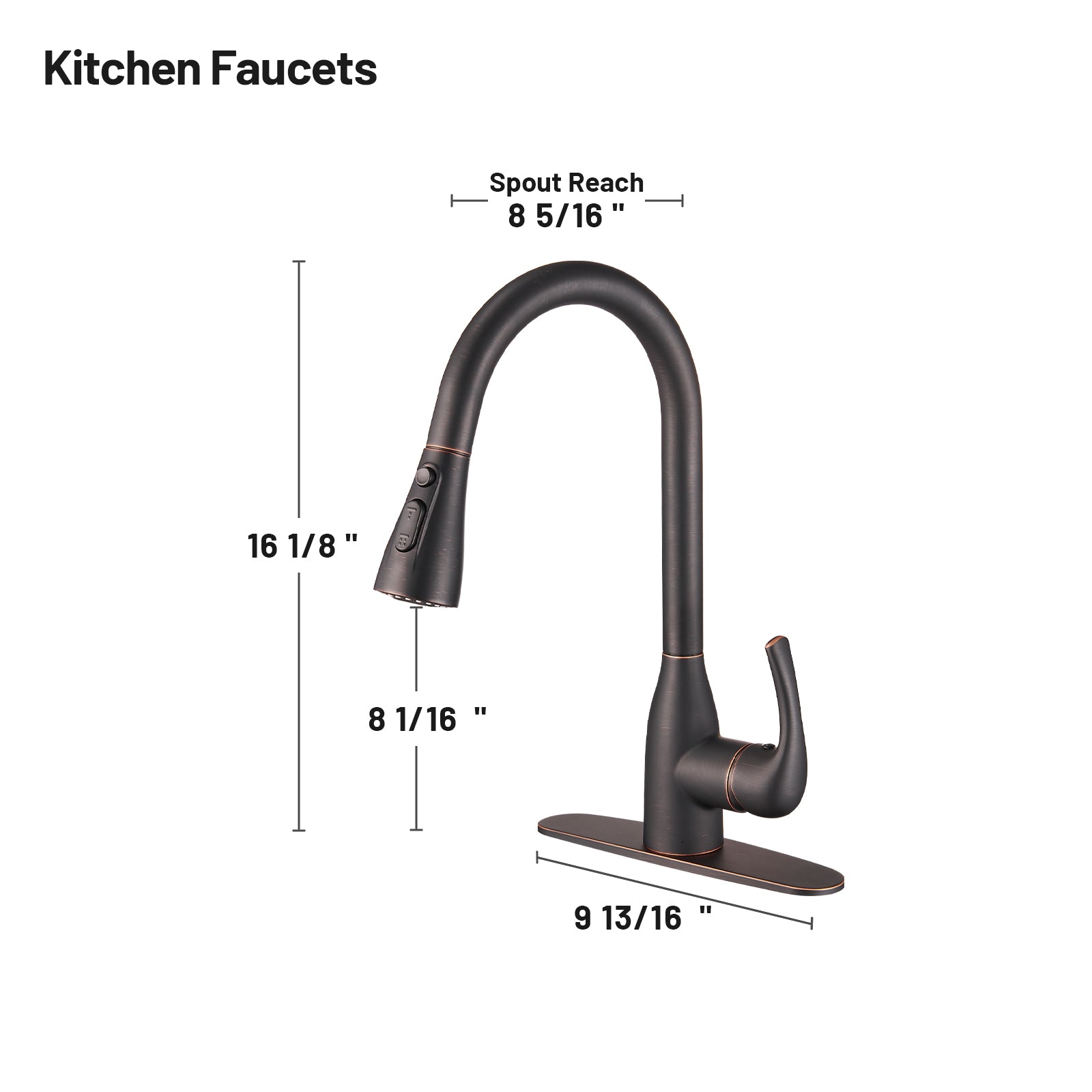Gooseneck Single-Handle Pull Down Sprayer Kitchen Faucet with Deckplate Pull Out Sink Faucet in Oil Rubbed Bronze