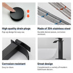 High Arc Waterfall Single Handle Single Hole Bathroom Faucet with Drain Kit Included in Black