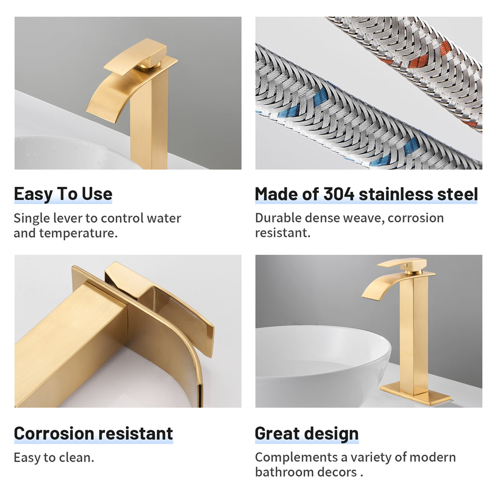 Arc Waterfall Single Handle Single Hole Bathroom Faucet in Gold