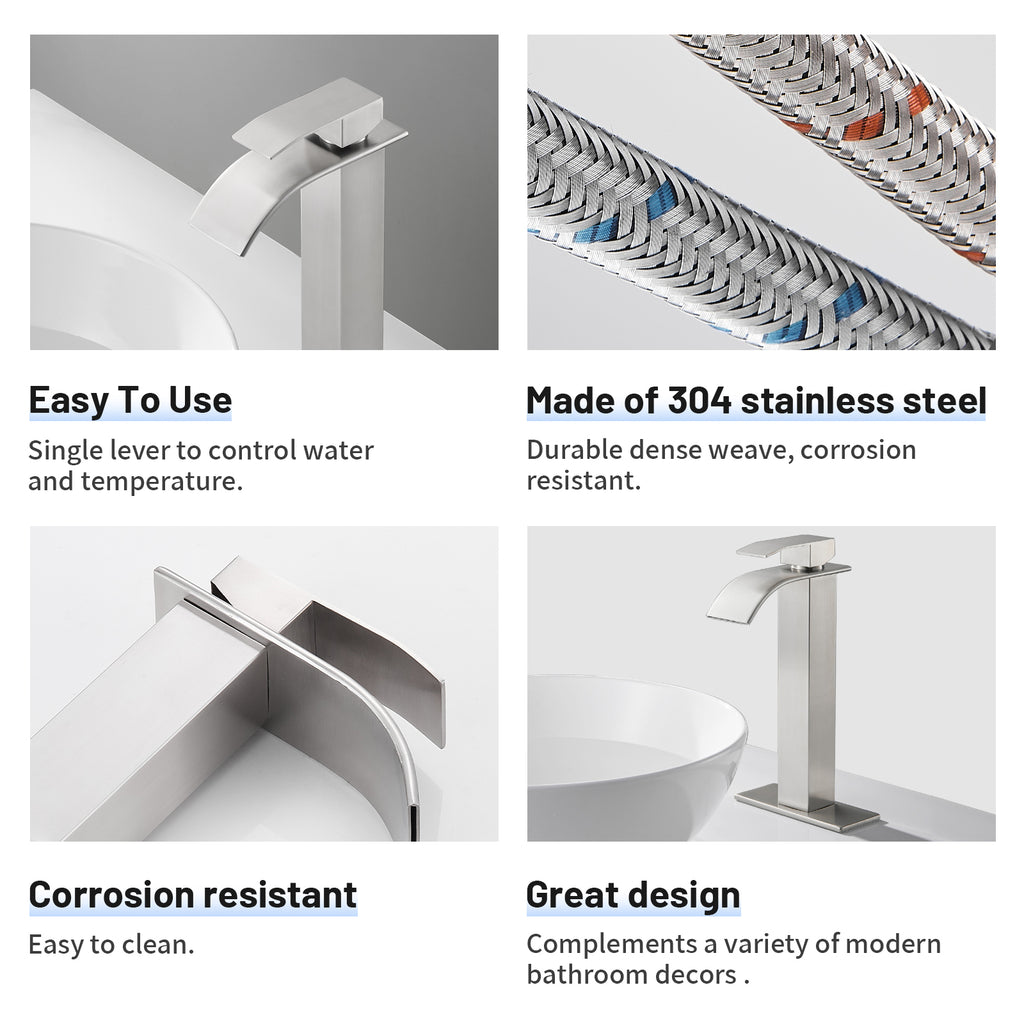 Arc Waterfall Single Handle Single Hole Bathroom Faucet in  Nickel