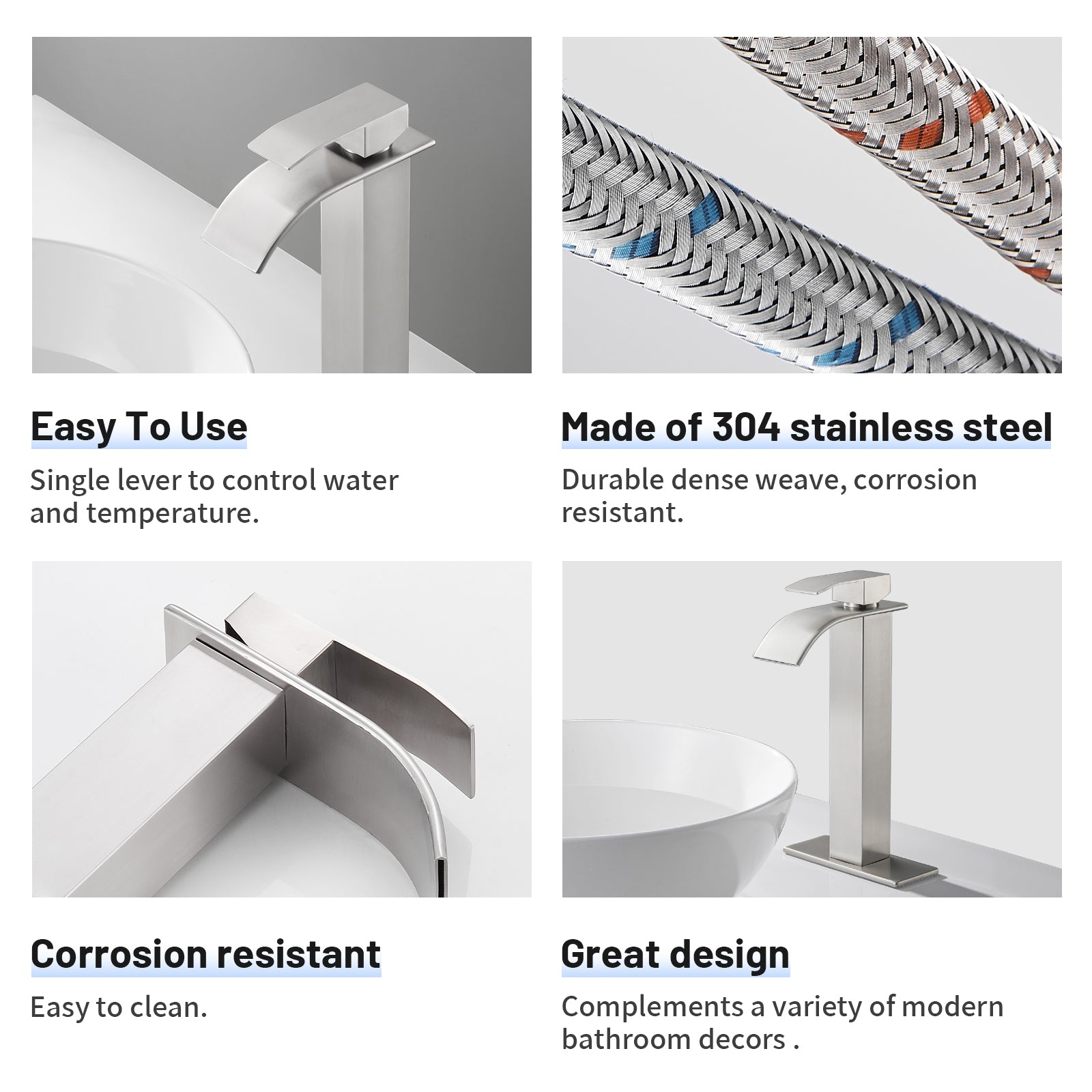 Arc Waterfall Single Handle Single Hole Bathroom Faucet in  Nickel