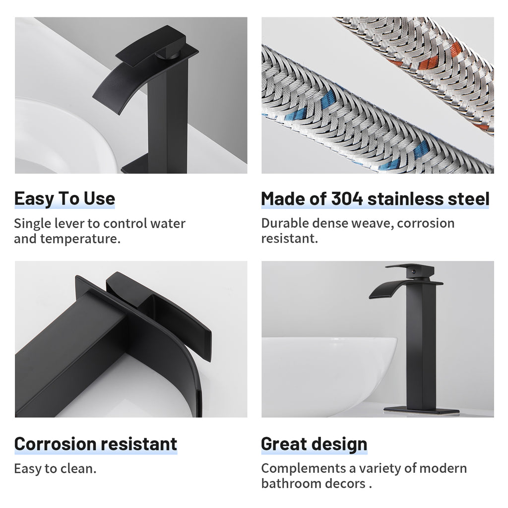 Arc Waterfall Single Handle Single Hole Bathroom Faucet in Matte Black