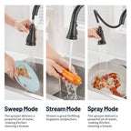 Touchless Single Handle Gooseneck Pull Down Sprayer Kitchen Faucet with Deckplate Pull Out Sink Faucet in Black