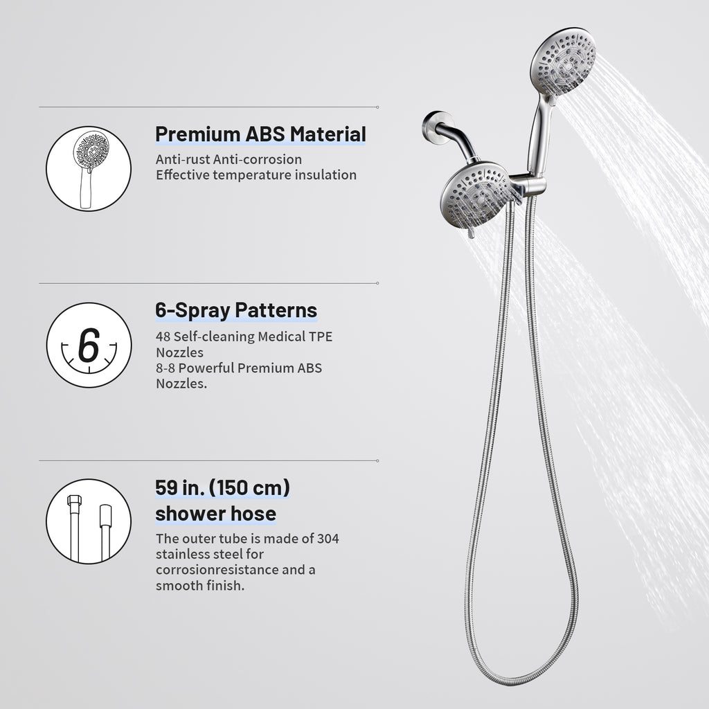 Rain 5-Spray Handheld Shower Combo Shower Faucet with Valve 1.8 GPM 4.7 " Adjustable Dual Shower Heads in Brushed Nickel