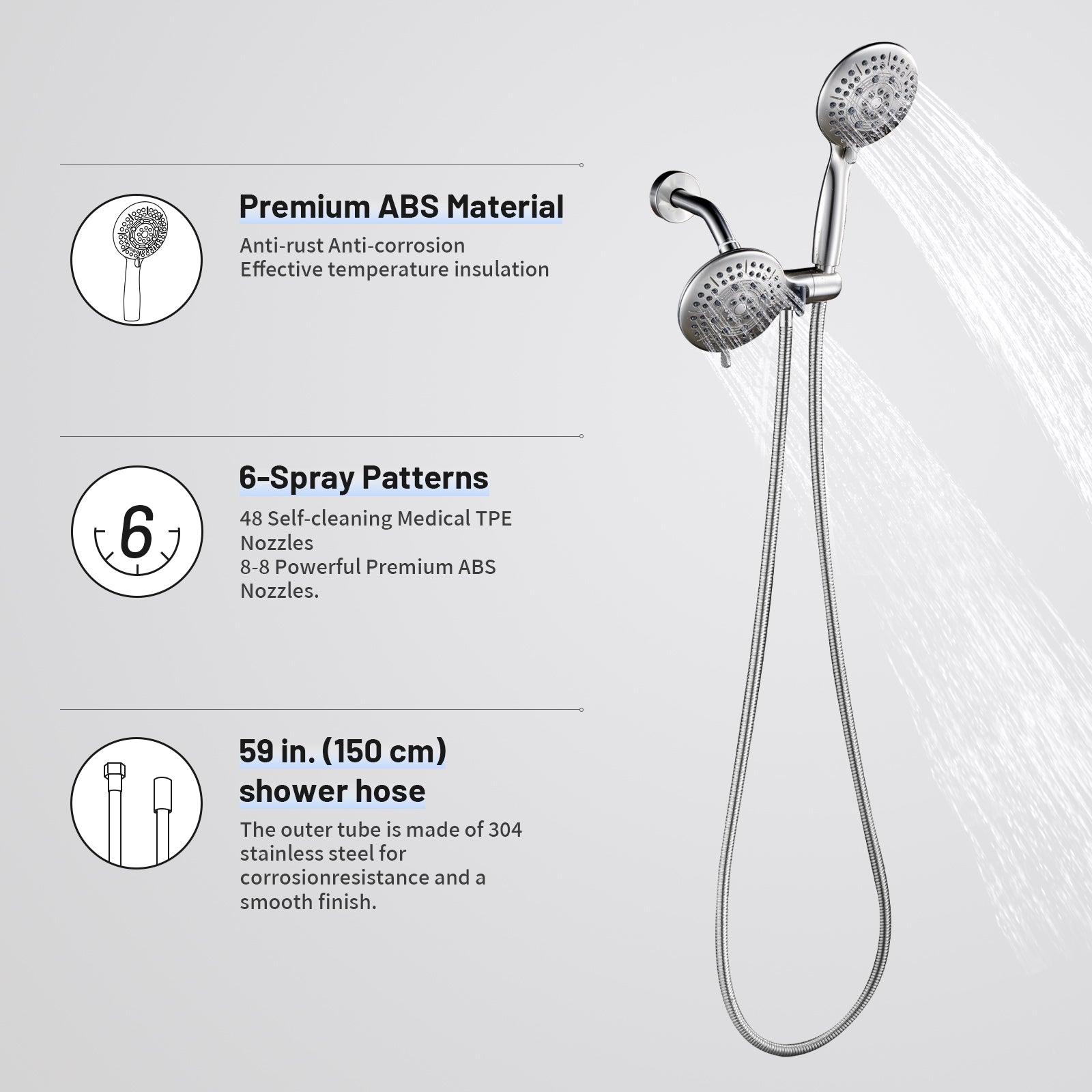Rain 5-Spray Handheld Shower Combo Shower Faucet with Valve 1.8 GPM 4.7 " Adjustable Dual Shower Heads in Brushed Nickel