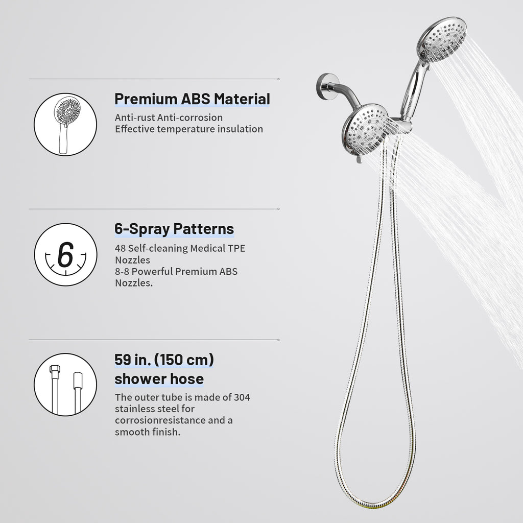 4.7 " Single Handle 5-Spray Shower Faucet Kit Handheld Combo with Valve 1.8 GPM Adjustable Dual Shower Heads in Chrome