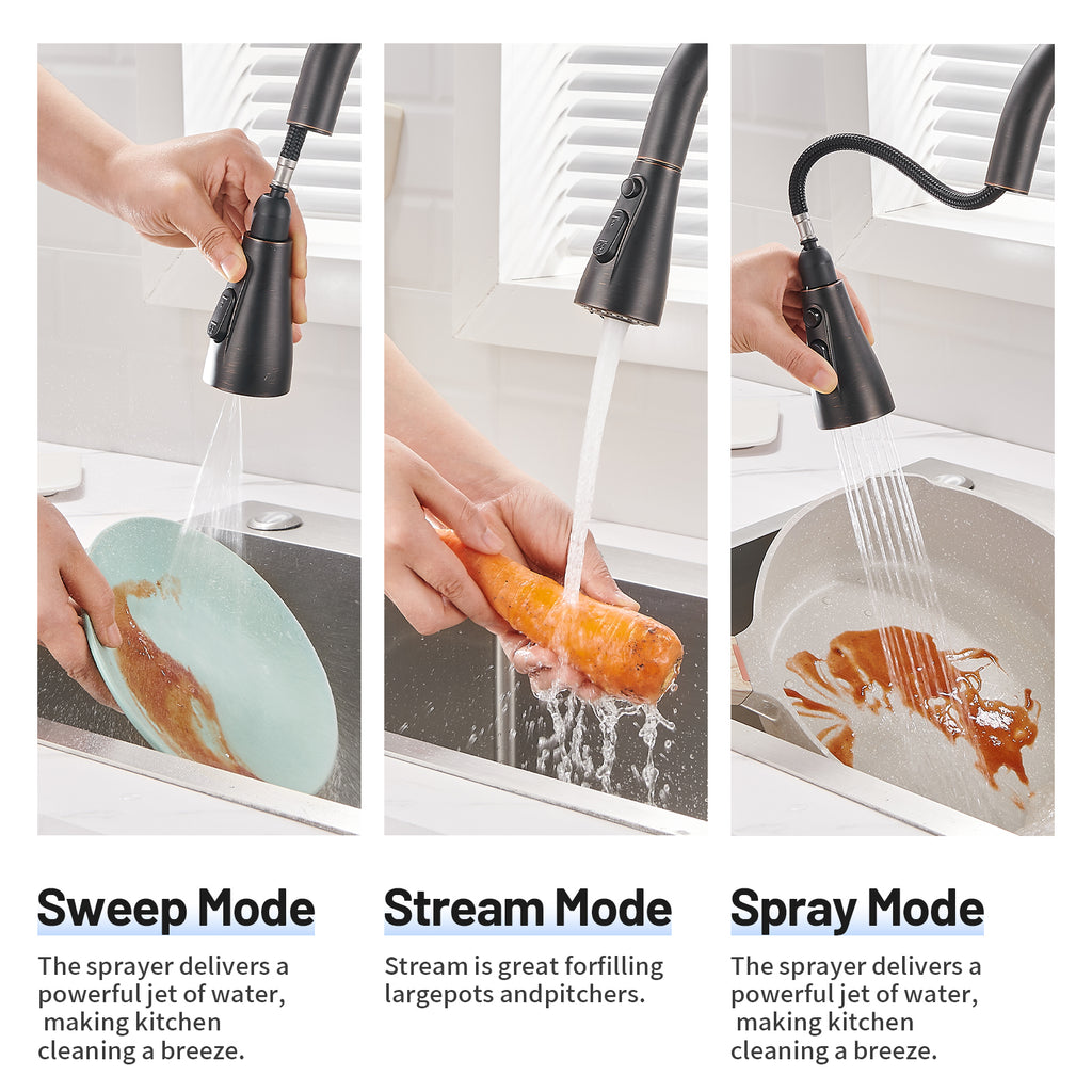 Gooseneck Single-Handle Pull Down Sprayer Kitchen Faucet with Deckplate Pull Out Sink Faucet in Oil Rubbed Bronze