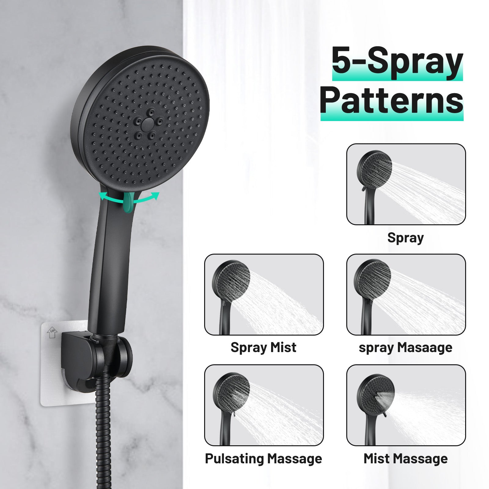 Rainfall Shower Head Combo 5-Spray 8 in. Wall Mount Dual Shower Heads and Handheld Shower Head with 1.8 GPM in Black