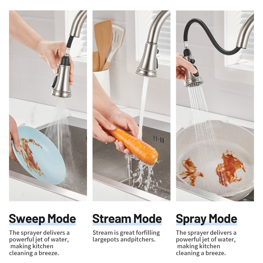 Touchless Single Handle Gooseneck Pull Down Sprayer Kitchen Faucet with Deckplate Pull Out Sink Faucet in Brushed Nickel