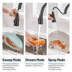 Gooseneck Single-Handle Pull Down Sprayer Kitchen Faucet with Deckplate and Sweep Spray Pull Out Sink Faucet in Black