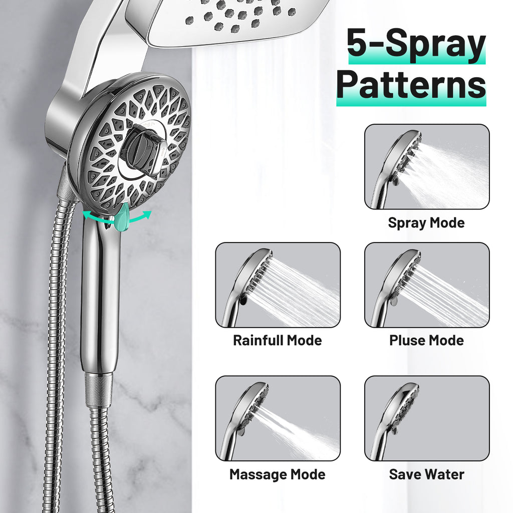 Magnetic 2-in-1 5-Spray  Adjustable Dual Shower Heads Wall Mount Fixed and Handheld Shower Head 2.5 GPM in Chrome