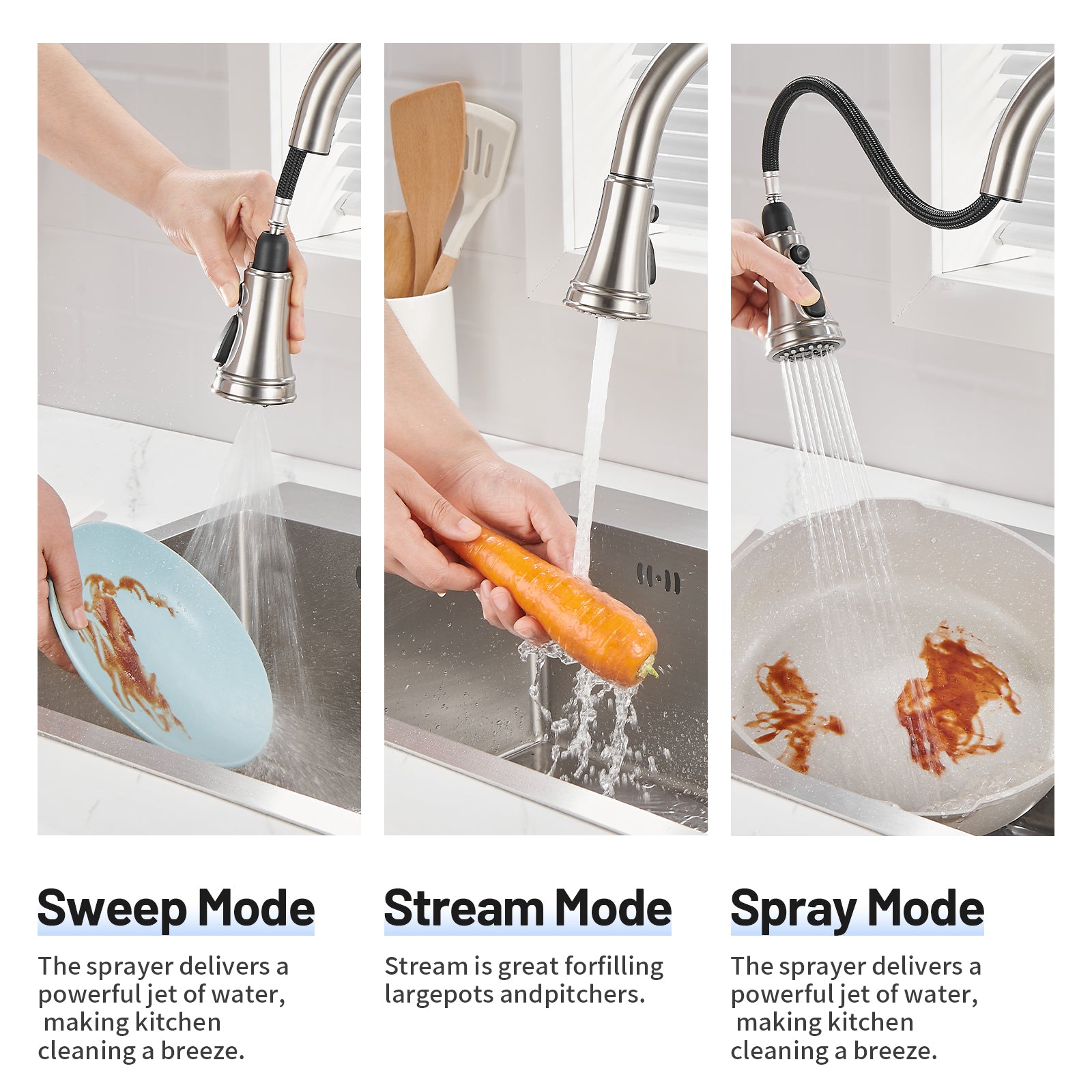 Touchless Single Handle Gooseneck Pull Down Sprayer Kitchen Faucet with Deckplate Pull Out Sink Faucet in Gold