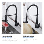 Single-Handle Pull Out Sprayer Coil Spring High-Arc Kitchen Faucet with Deckplate Sink Faucet in Matte Black