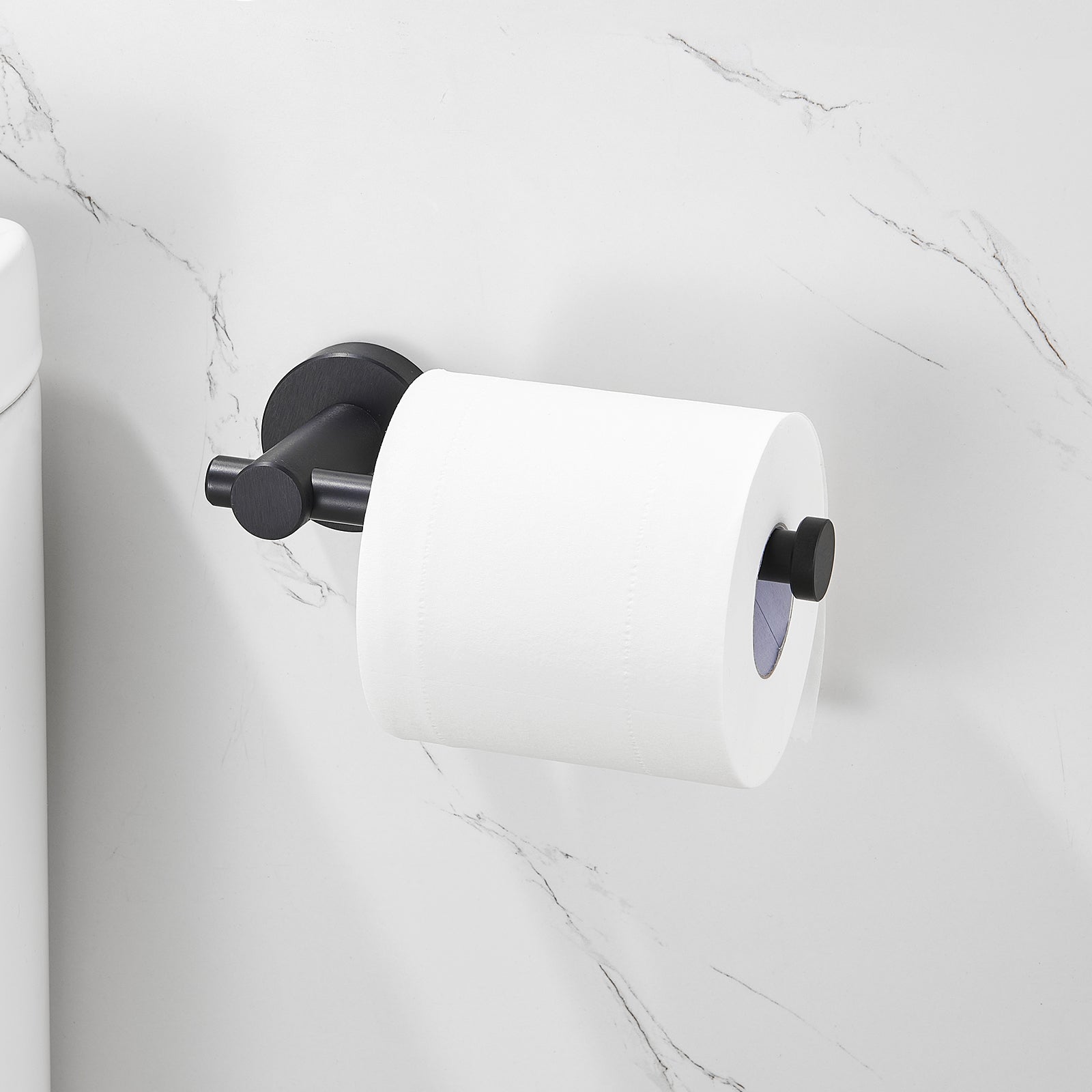 Modern 6-Pieces Aluminum Bath Hardware Set with Towel Ring Toilet Paper Holder Towel Hook and Towel Bar in Black