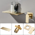Single-Handle Rectangular Waterfall Wall Mounted Bathroom Faucet in  Gold