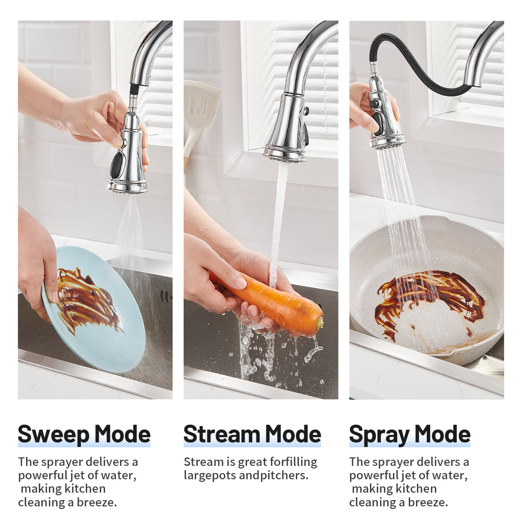 Touchless Single Handle Gooseneck Pull Down Sprayer Kitchen Faucet with Deckplate Pull Out Sink Faucet in Chrome