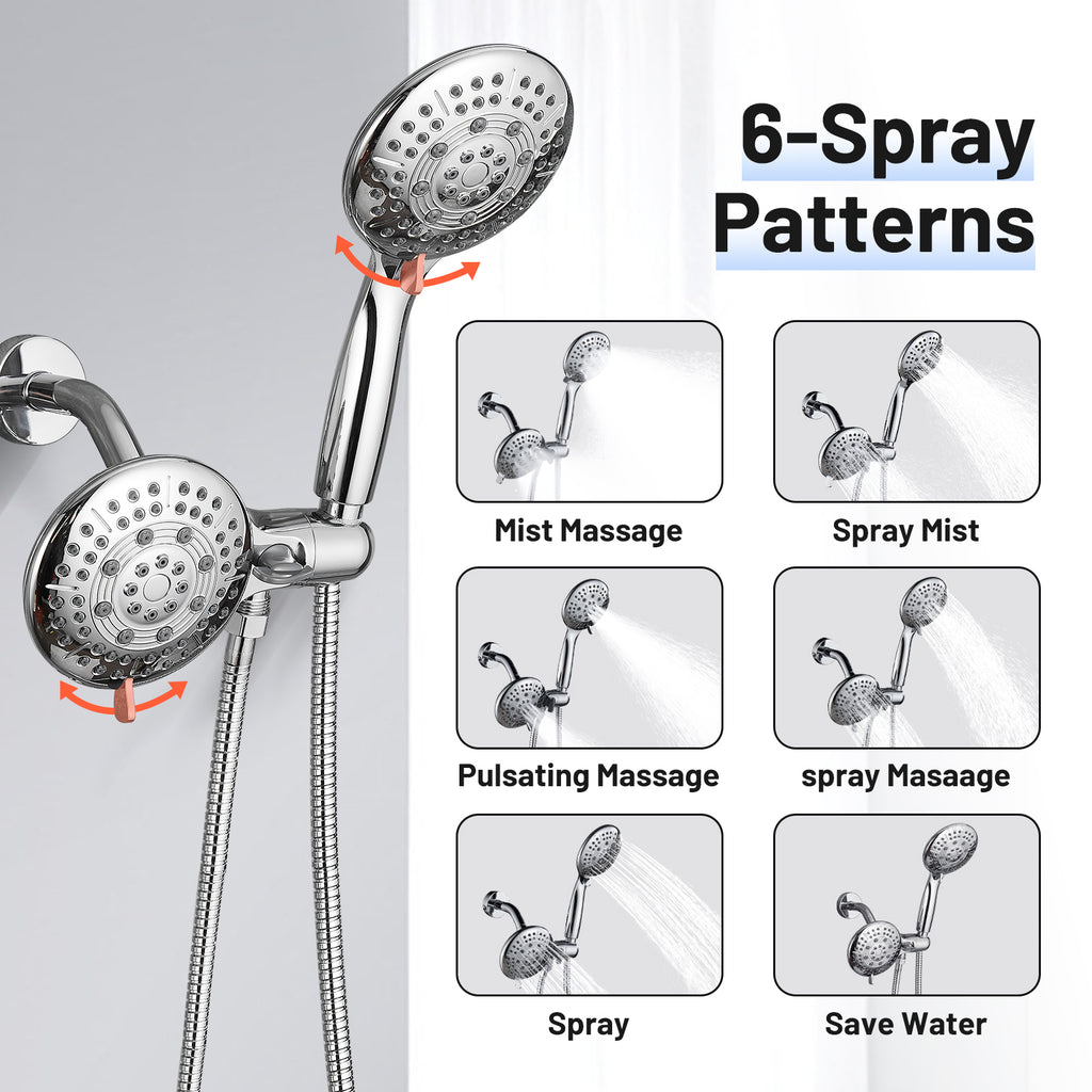 4.7 " Single Handle 5-Spray Shower Faucet Kit Handheld Combo with Valve 1.8 GPM Adjustable Dual Shower Heads in Chrome