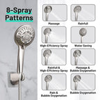 Rainfull 2-in-1 8-spray with 1.8 GPM 12 in.  Wall Mount Dual Shower Head and Handheld Shower Head in Brushed Nickel
