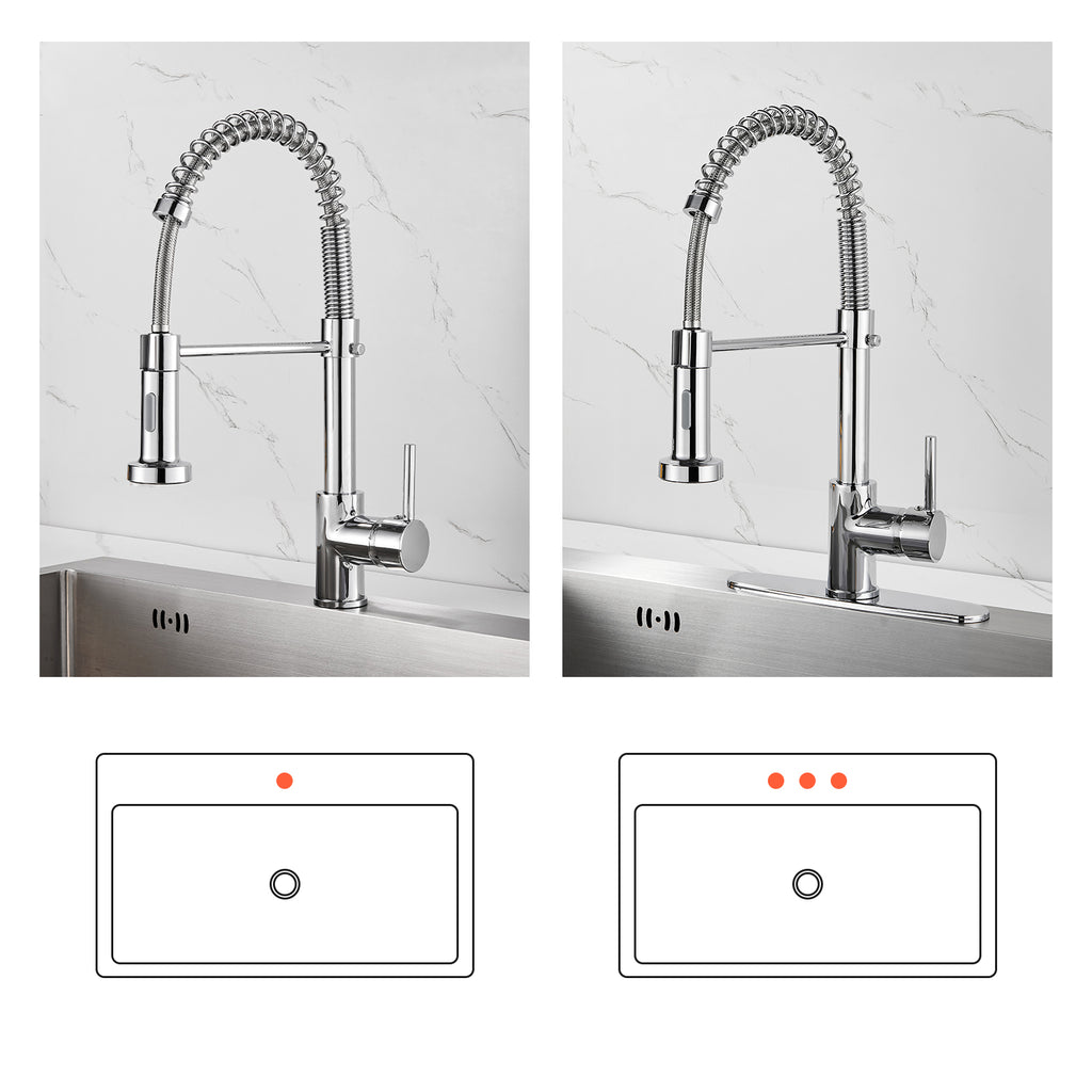 Single-Handle Pull Out Sprayer Coil Spring High-Arc Kitchen Faucet with Deckplate Sink Faucet in Chrome