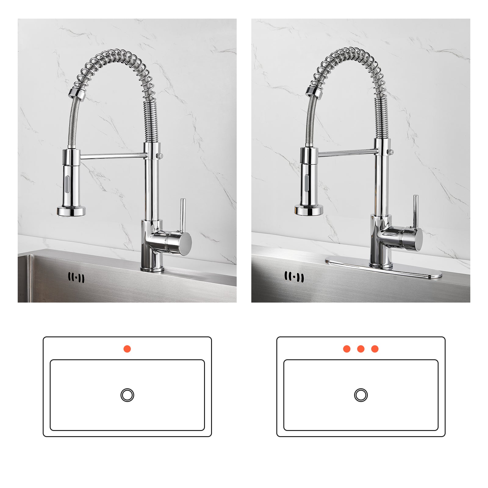 Single-Handle Pull Out Sprayer Coil Spring High-Arc Kitchen Faucet with Deckplate Sink Faucet in Chrome