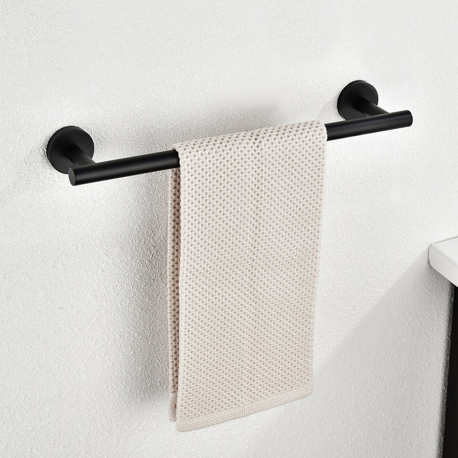 Modern 6-Pieces Stainless Steel Bath Hardware Set with Towel Ring Toilet Paper Holder Towel Hook and Towel Bar in Black