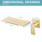 Single-Handle Rectangular Waterfall Wall Mounted Bathroom Faucet in  Gold
