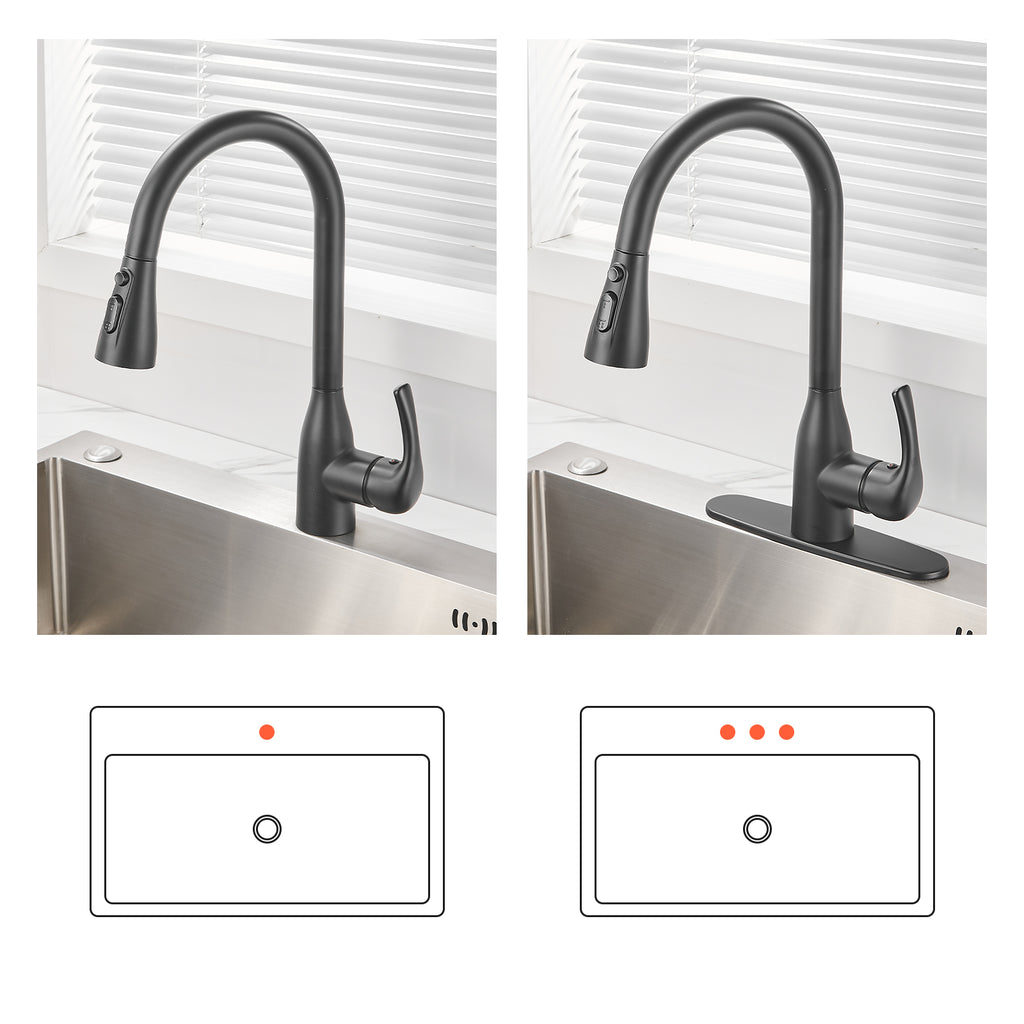 Gooseneck Single-Handle Pull Down Sprayer Kitchen Faucet with Deckplate and Sweep Spray Pull Out Sink Faucet in Black