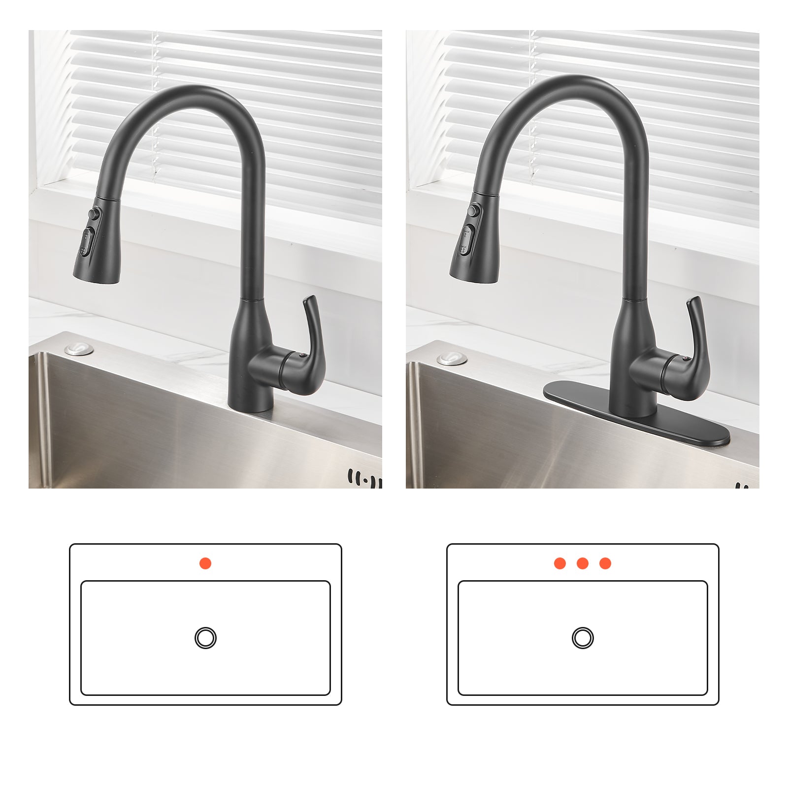 Gooseneck Single-Handle Pull Down Sprayer Kitchen Faucet with Deckplate and Sweep Spray Pull Out Sink Faucet in Black