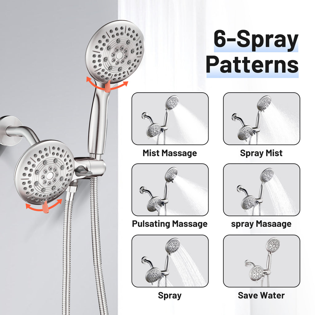 Rain 5-Spray Handheld Shower Combo Shower Faucet with Valve 1.8 GPM 4.7 " Adjustable Dual Shower Heads in Brushed Nickel