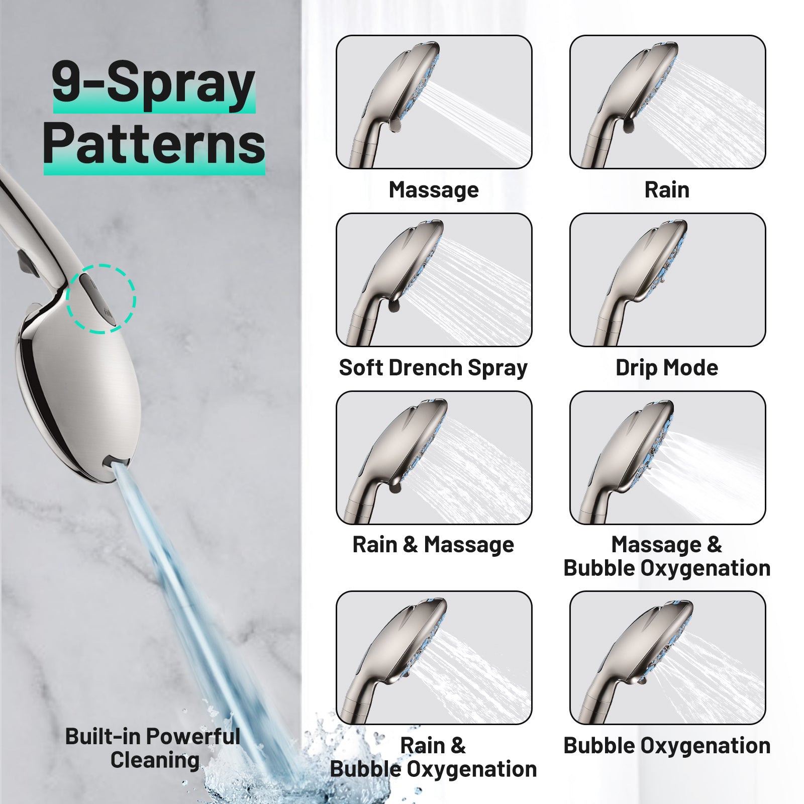 Rain Shower Head Combo 1.8 GPM 5-Spray 8 " Wall Mount Dual Shower Heads and Handheld Shower Head in Brushed Nicke